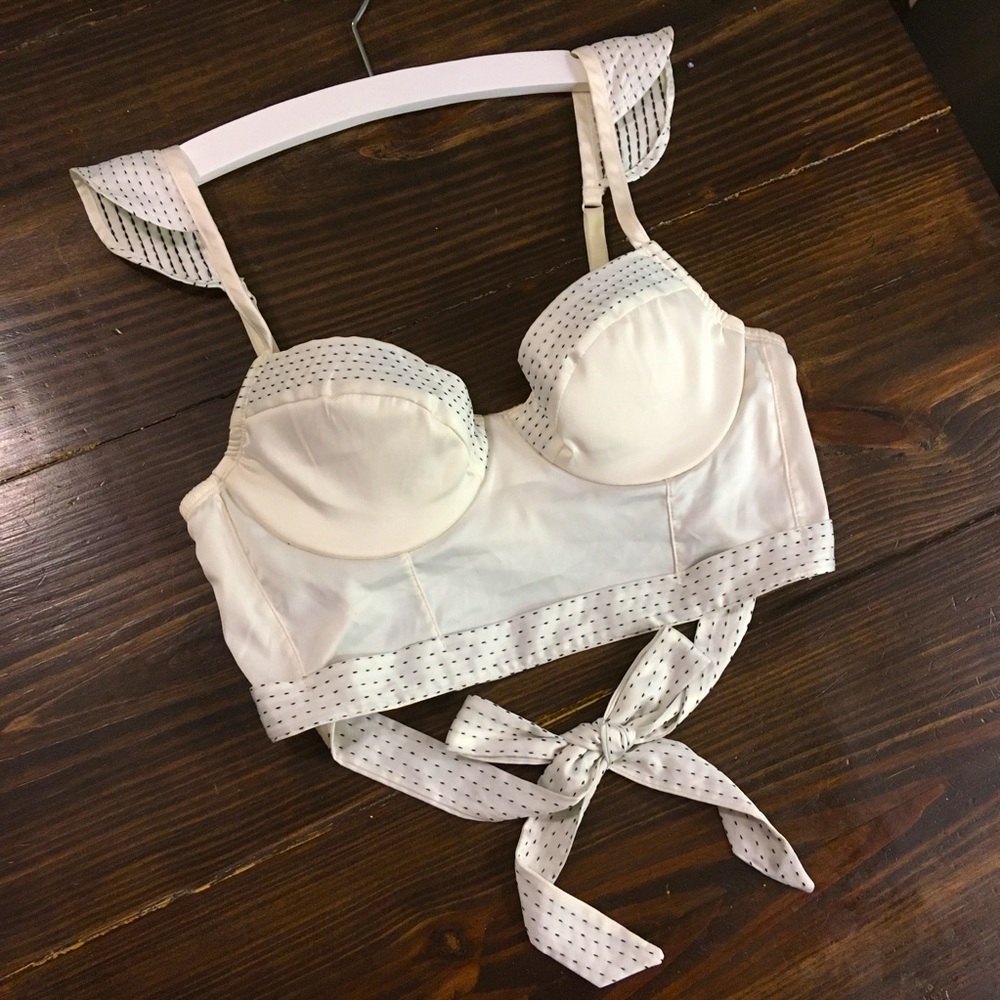 VS Cream Long Line Bra Crop Top Embroidered